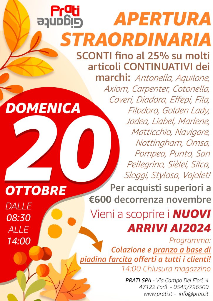 APERTURA STRAORDINARIA OTTOBRE PRATI